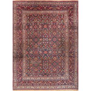 Alfombra de Lana Anudada a Mano Azul Aalam Pae-5422 con Patrón Floral Rectangular para Decoración de Sala de Estar, Tamaño 9x12 para Adolescentes - Product Image 1