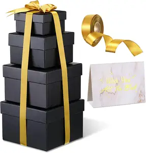 方形盒子可叠放礼盒装饰纸板盒，带丝带，用于节日生日除草派对礼物