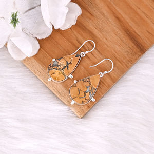 Pendientes de Plata de Ley con Incrustaciones de Jaspe Malinga, Pendientes de Moda Estilo Bohemio, Joyería Popular al por Mayor - Product Image 3