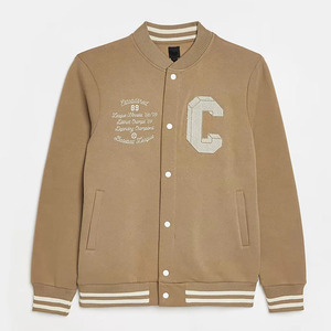 แจ็คเก็ตสไตล์เบสบอล ผ้าฝ้ายฟลีซ แต่งหนัง ปักลายเชนิลล์ ดีไซน์พรีเมียม ปรับแต่งได้ ด้านหน้าทำจากผ้าขนสัตว์ - Product Image 1