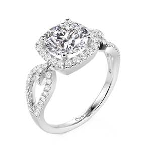 Anillo de compromiso Jeulia Luxury Round Halo con banda hueca de latón - Product Image 1