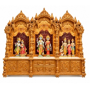 Mandir Swaminarayan Doré de Grande Taille pour Salle de Pooja, Unité de Temple Indien du Sud en Bois Fabriquée sur Mesure, Temple Hindou en Bois pour la Prière, USA - Product Image 1