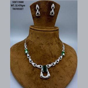 Bridal Green Stone Zircon Pendant <b>Necklace</b> Jewellery Set Luxury 925 <b>Sterling</b> <b>Silver</b> Cubic Zircon Jewellery <b>Necklace</b> Earrings Set - Product Image 1