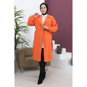 Manteau en duvet orange pour femme avec détails boutonnés MSW19247-2 - Product Image 1