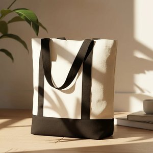Grand sac fourre-tout noir en toile, écologique et réutilisable, 16x14x5 pouces, en coton, avec impression sérigraphiée pour la publicité alimentaire, recyclable - Product Image 2
