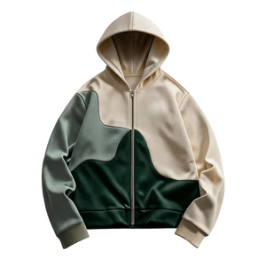 Unisex Color Block <b>Zip</b>-<b>Up</b> <b>Hoodie</b> with Front Logo 100% Polyester Fleece Hooded Sweatshirt Casual Streetwear Winter Warm - Product Image 1
