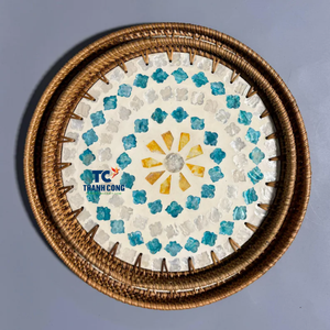 PLATEAUX DE CADEAU DE PERLE de qualité supérieure avec incrustation exquise et bord en rotin pour l'exportation de luxe et le marché de gros - Product Image 2