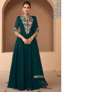 2025 seda étnica india rayón Anarkali azul Salwar Kameez bordado pesado Dupatta mangas completas acampanadas fiestas largas viscosa - Product Image 1