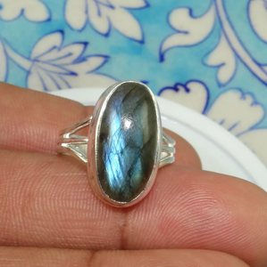 Piedra preciosa labradorita de Fuego Azul Natural Plata de Ley 925 Anillo de calidad perfecta ecológico clásico Joyería hecha a mano a granel - Product Image 1