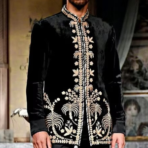 ชุดสูทสำหรับงานแต่งงานปักลายอย่างหรูหราล่าสุดสำหรับ2024เสื้อโค้ทและกางเกงผ้าไหมพร้อมรองเท้าที่เข้ากันสำหรับงานปาร์ตี้/งานแต่งงาน - Product Image 1