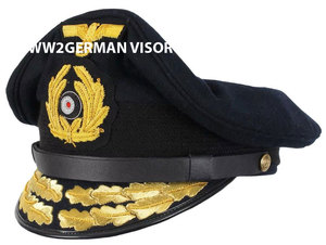 LIMITED EDITION GERMAN WW2 Kriegsmarine Officers Visor HAT WITH EMBROIDERED <b>WREATH</b> and INSIGNIA - Product Image 1