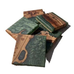 Haute qualité carré Raktangle bambou bois résine époxy sous-verre ensemble support classique personnalisé boisson bière thé café carré haut - Product Image 2