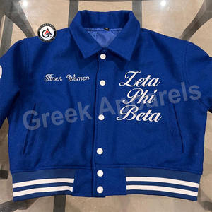 Zeta Phi Beta Sorority Veste de baseball courte pour femme Brodé Style Letterman Corps en laine Manches en cuir Motif solide - Product Image 2