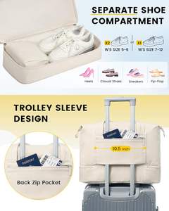 30L Zipper Closure Travel Gym Duffle <b>Bag</b> <b>for</b> <b>Women</b> Men with Separate Shoe Pocket and <b>Toiletry</b> <b>Bag</b> - Product Image 3