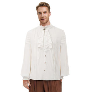 Chemise pour homme de style victorien à manches longues, col <span class=keywords><strong>jabot</strong></span>, steampunk, Renaissance, couleur unie, OEM, sur mesure - Product Image 1