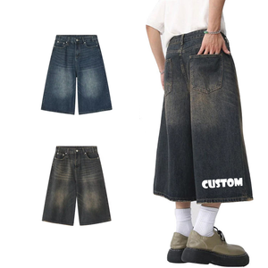 กางเกงยีนส์แนวสตรีทวินเทจของผู้ชายแบบสั่งทำกางเกงยีนส์ทรงสูงสไตล์ทึบประดับพลอยเทียมทรงลำลอง - Product Image 1