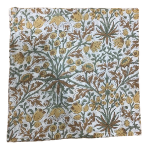 2025 Ridhi nouveauté moderne à la main imprimé fleuri coton serviettes carré verge d'or jaune fougère vert cacahuète marron indien - Product Image 1