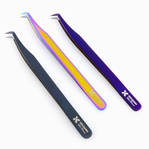 Kounain Pince à cils en acier inoxydable de qualité professionnelle de 14 cm Plasma violet Forme en L Pieds en L à 90 degrés Nano Fiber Pointed - Product Image 1