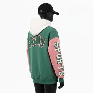 Premium 350GSM Mujeres Color Block Fleece Hoodie Logotipo personalizado Chenille Bordado Estilo deportivo Pullover mujeres básicas Hoodies - Product Image 5