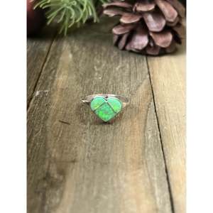 Rose Gold Plated Stainless Steel <b>Ring</b> with Green <b>Opal</b> Inlay Size 5.75 Bezel Set Gift - Product Image 1