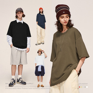 T-shirts vierges épais 300 g/m² 100 % coton jersey pour homme, coupe ample, style streetwear, col rond, manches courtes, couleur unie - Product Image 1