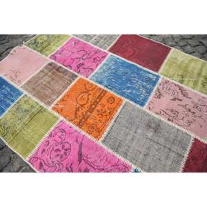 Alfombra Turca Vintage de 5.3x7.5 pies (161x229 cm), Alfombra de Lana Azul con Diseño de Patchwork - Product Image 5