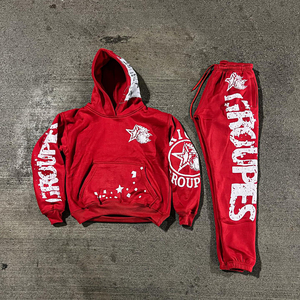 Sudadera con capucha y pantalones de chándal vintage personalizados, conjunto de dos piezas para correr, chándal acampanado con estampado de pantalla Dtg, chándales para hombre con lavado ácido - Product Image 5