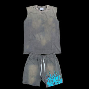 Conjunto de Sudadera con capucha y cremallera corta para hombre con logotipo personalizado, ropa de entrenamiento de nailon a prueba de viento, chándales de algodón 100% bordados Vintage - Product Image 2