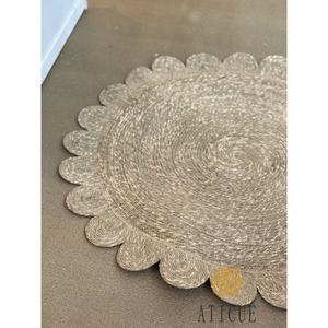 Tapis rond en corde de jonc de mer de 90 cm de diamètre avec bords festonnés, tissé à la main, tapis de sol naturel bohème pour la maison - Product Image 4