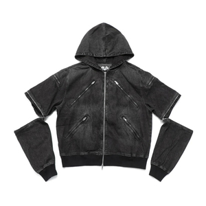 2026 Sweat à capuche d'hiver personnalisé en molleton épais 100% Coton, brodé, délavé à l'acide, effet vieilli, style streetwear, avec fermeture éclair et patchs - Product Image 2