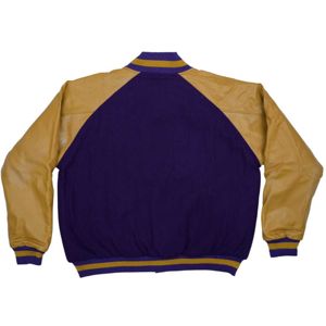 Veste Letterman pour hommes Corps en laine cachemire violet et manches en cuir véritable doré Vêtements grecs Fraternité Varsity Outerwear - Product Image 2