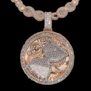 Pendentif Cœur Mécanique Luxe Forme Diamant Sertie de Moissanite Blanche Or Rose Bijoux Hip Hop Bling Charm - Product Image 3