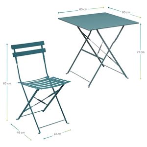 Set quadrato da bistrot esterno in metallo con Design retrò 2 sedie pieghevoli e 1 tavolino da giardino a colori - Product Image 2