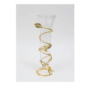 Jarrón decorativo de metal dorado acabado con patrón antiguo, ideal para decoración de sala de estar y Mesa de la India - Product Image 6