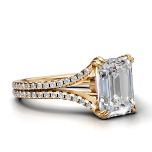 IGI Certified Lab Grown Emerald Cut Diamond <b>Split</b> Shank Engagement <b>Ring</b> 18K Gold Pavé Diamond <b>Ring</b> - Product Image 4