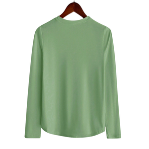 Camiseta Casual de Manga Larga para Mujer, Cuello Redondo, Tela Suave y Elástica, Top Básico para Uso Diario, Cómodo, Holgado, Transpirable, de Secado Rápido, Color Sólido - Product Image 2