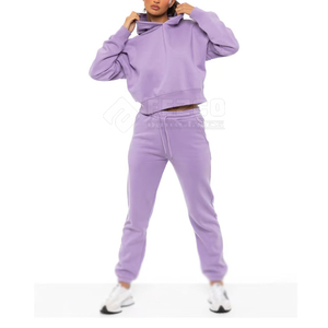 Conjunto de Sudadera con Capucha para Mujer, 100% Algodón, Transpirable, de Secado Rápido, Estilo Urbano, Color Sólido, con Cintura Elástica y Bolsillos Laterales, Corte Regular - Product Image 1