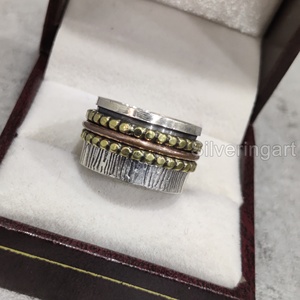 Large bande Spinner bague de méditation en argent sterling 925 bague de pouce pour femme Fidget bijoux faits à la main Fine anxiété bague Spinner pour hommes - Product Image 2