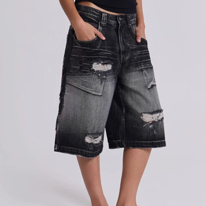 Pantalones Cortos Vaqueros Casuales Holgados y Transpirables para Hombre, Estilo Veraniego, hasta la Rodilla, Desgastados, Lavado Claro con Bordado para Ropa Urbana - Product Image 5