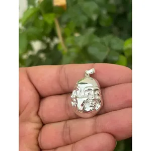Colgante de Buda Sonriente en Plata 925, Amuleto Religioso con Diamantes y Perlas, Estilo Hip-hop, Patrón Geométrico, para Regalo - Product Image 2