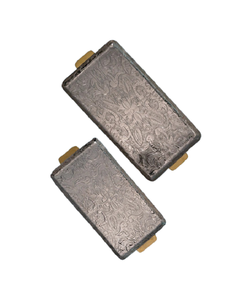 Ensemble de 2 plateaux de service alimentaire de tailles différentes, design fabuleux, plateau à thé et à café galvanisé avec poignées en bois - Product Image 3