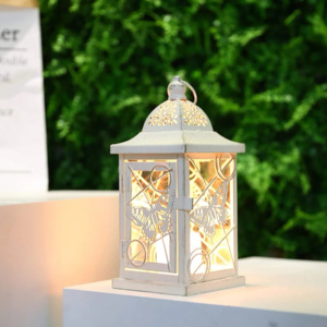 Custom Cutout <b>Moroccan</b> Candle Holder Mini Black White Glass Lanterns Metal Table Hanging <b>Decorative</b> Box for Christmas Weddings - Product Image 3