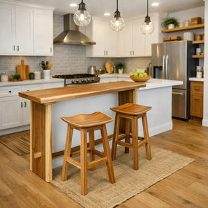 Solid Suar <b>Wood</b> Modern Eco-Friendly <b>Bar</b> Table Shell Style <b>Bar</b> <b>Stools</b> Set Base Legs Exotic Tropical Hardwood Furniture Interiors - Product Image 2