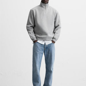 Thermal Oversized Custom Logo Acid Wash Sweatshirt 100% Cotton Half <b>Zip</b> <b>Men's</b> Hoodies Zipper Cotton Blended Sweatshirt - Product Image 3