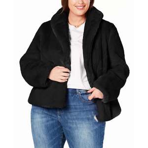 INC International Concepts Cappotto Teddy in Ecopelliccia Nera Taglia 1X Plus Size per Donna, Parka Reversibile in Lana con Imbottitura in Cotone, Lungo - Product Image 1