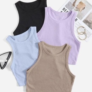 เสื้อกล้ามครอปโพลีเอสเตอร์100% สีพื้นเสื้อออกกำลังโลโก้ออกแบบได้ตามต้องการ - Product Image 1