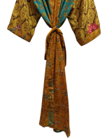 Fait à la main indien Vintage soie recyclée Sari Kimono Patchwork Kimono Robe Bikini couvrir vêtements de nuit longue Robe,