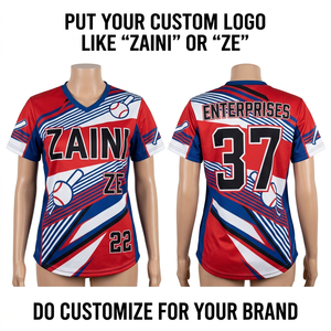 Maillot de baseball en polyester interlock premium 180 GSM, design à panneaux rouge, blanc et bleu marine, logo personnalisé par sublimation, séchage rapide, antibactérien - Product Image 1