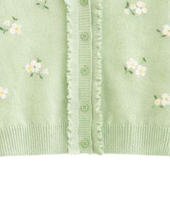 Cardigan en tricot vert menthe personnalisé pour femme avec imprimé floral, col en V à volants, boutonné devant, mode d'hiver mignonne - Product Image 6