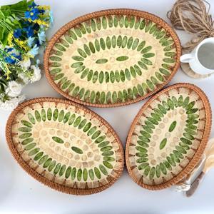 Organisateur de cuisine plateau vadrouille en rotin fabriqué à la main top vente plateaux incrustation de nacre plateau de revêtement de coquille - Product Image 2